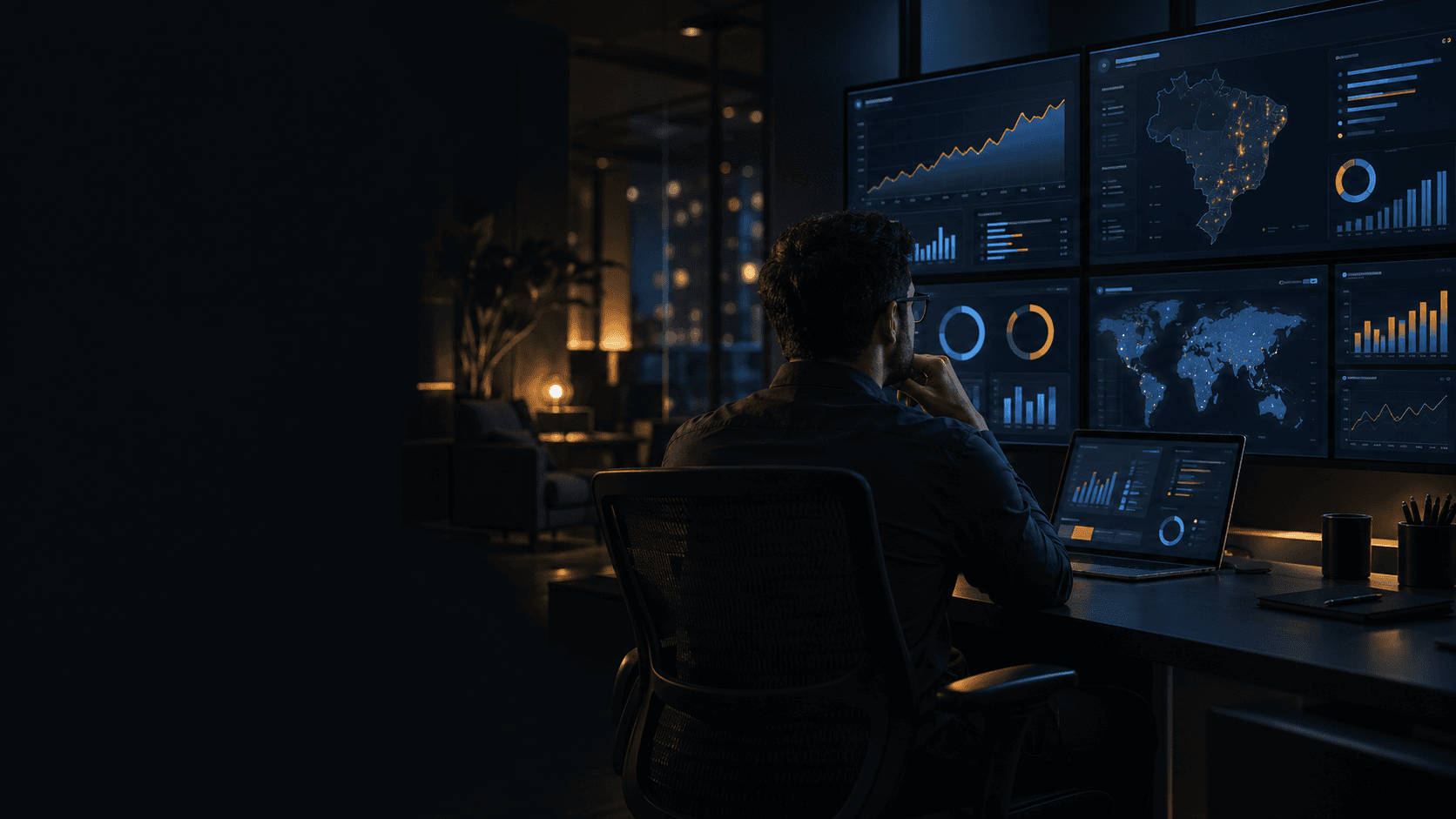 Analista acompanhando dashboards de Business Intelligence